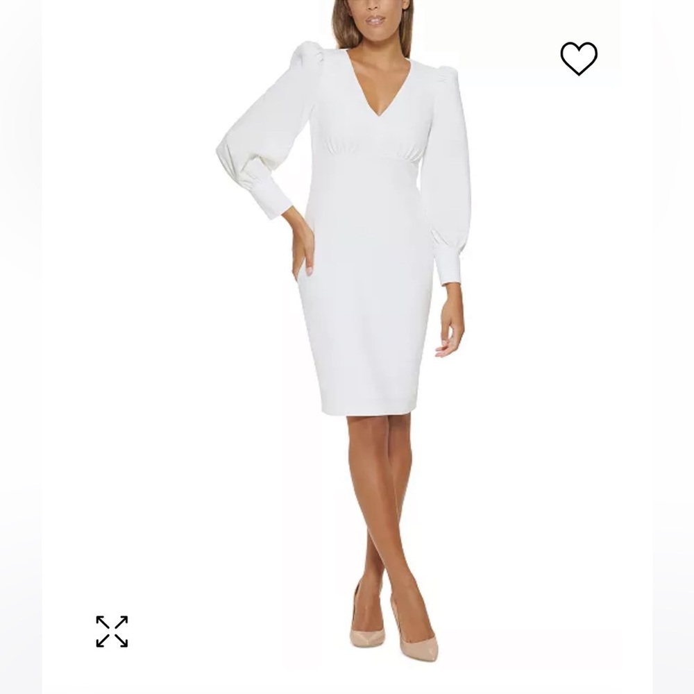 Calvin Klein White Long Sleeve V-Neck Sheath Dress